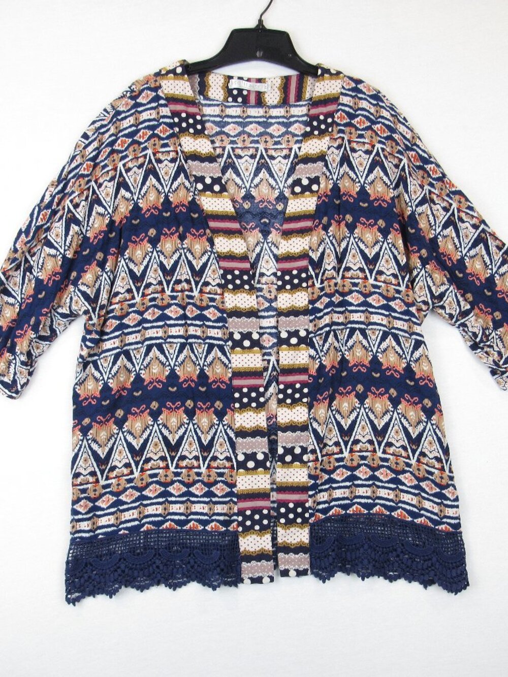 Solitaire By Ravi Khosla Open Front Cardigan Women's Size XL Kimono Sleeve Boho